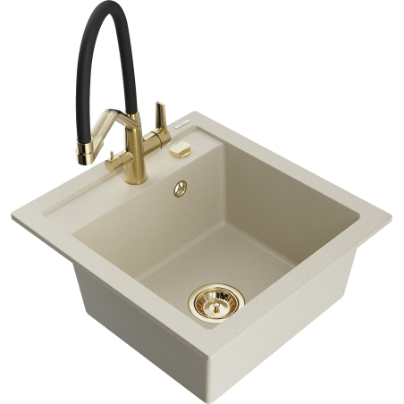 Mexen Vito Granitspüle 1-Becken mit Küchenarmatur Duo, Beige - 6503-69-671701-57-G