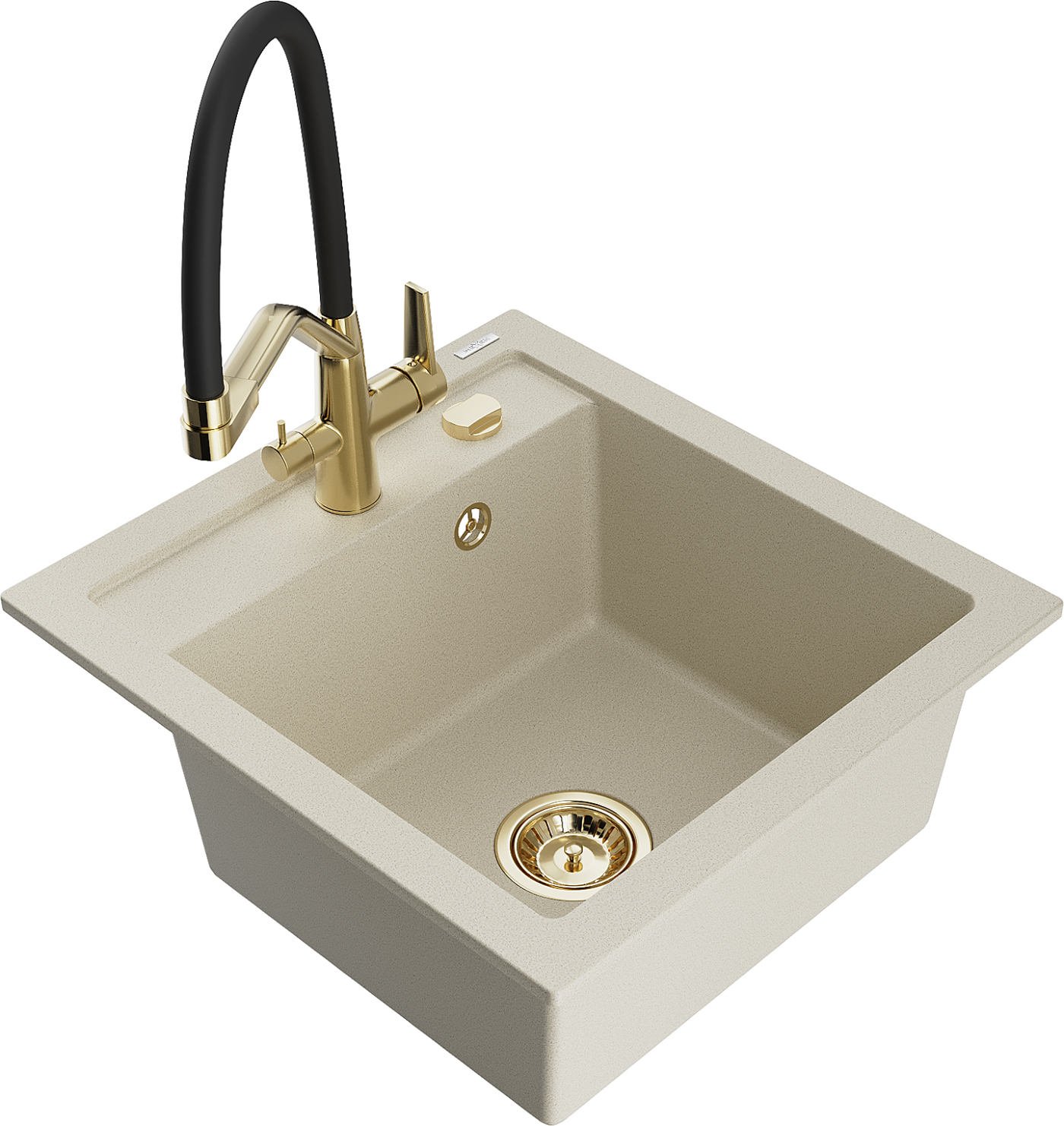 Mexen Vito 1-Becken-Granitspüle mit Mischbatterie Duo, Beige - 6503-69-671701-57-G