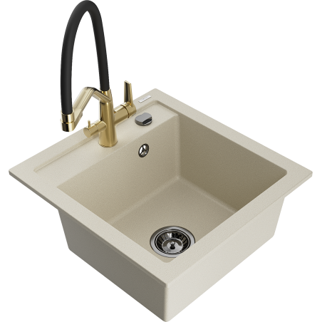Mexen Vito Granitspüle 1-Becken mit Küchenarmatur Duo, Beige - 6503-69-671701-57-B