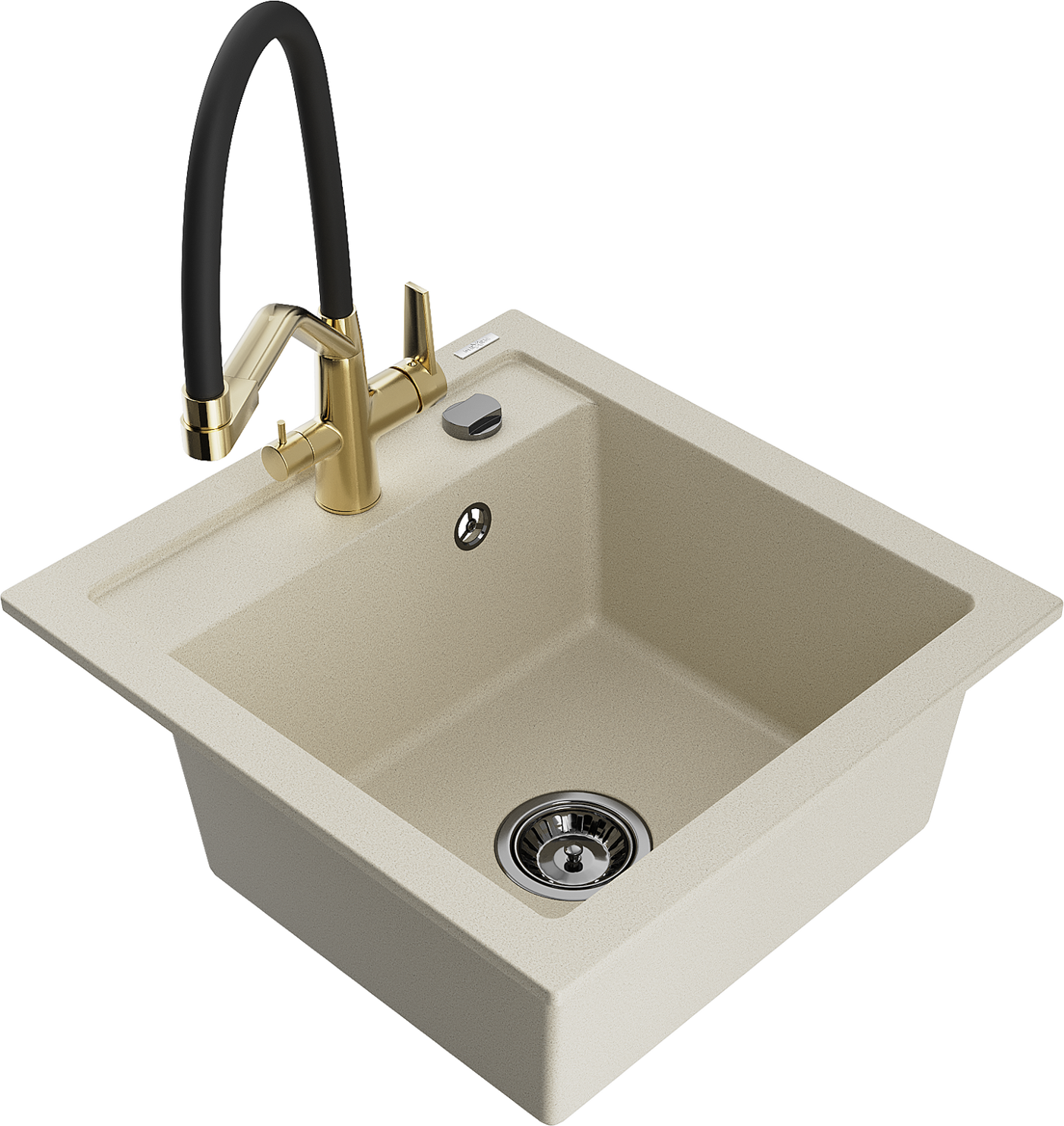 Mexen Vito 1-Becken-Granitspüle mit Mischbatterie Duo, Beige - 6503-69-671701-57-B