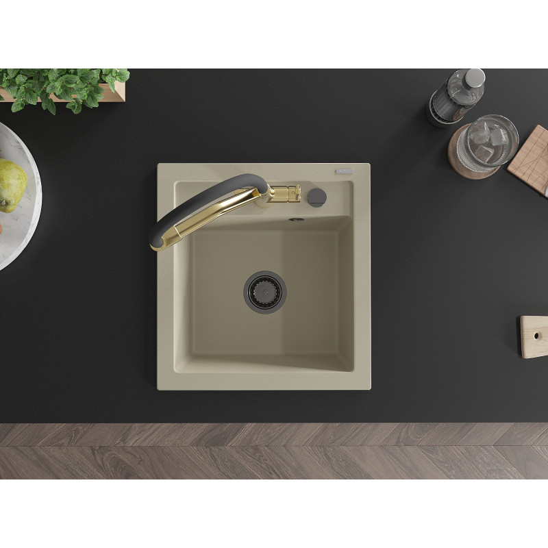 Mexen Vito Granitspüle 1-Becken mit Küchenarmatur Duo, Beige - 6503-69-671701-57-B
