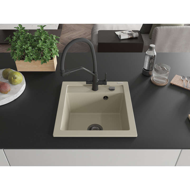Mexen Vito Granitspüle 1-Kammer mit Küchenarmatur Duo, Beige - 6503-69-671701-70-B