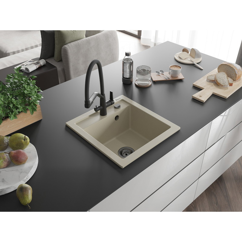 Mexen Vito Granitspüle 1-Kammer mit Küchenarmatur Duo, Beige - 6503-69-671701-70-B