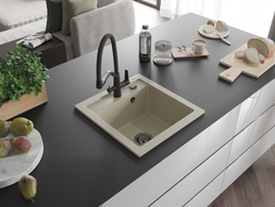 Mexen Vito Granitspüle 1-Kammer mit Küchenarmatur Duo, Beige - 6503-69-671701-70-B