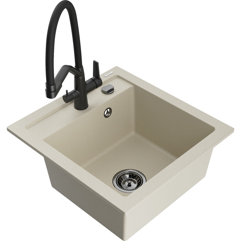 Mexen Vito Granitspüle 1-Becken mit Küchenarmatur Duo, beige - 6503-69-671701-70-B