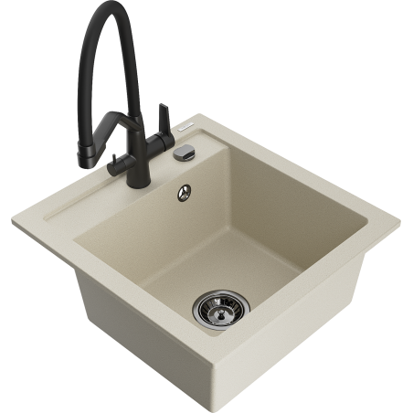Mexen Vito Granitspüle 1-Kammer mit Küchenarmatur Duo, Beige - 6503-69-671701-70-B