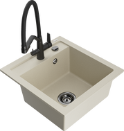 Mexen Vito granitspüle 1-beckig mit Küchenarmatur Duo, beige - 6503-69-671701-70-B