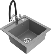 Mexen Vito Granitspüle 1-Becken mit Küchenarmatur Duo, grau - 6503-71-671701-07