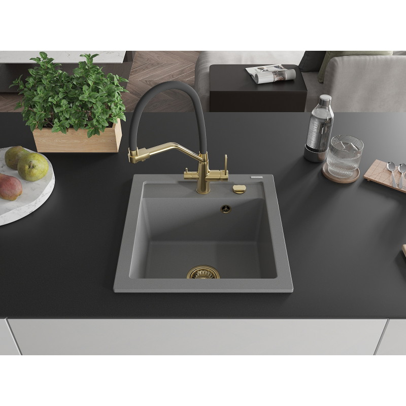 Mexen Vito 1-komorige Granitspüle mit Küchenarmatur Duo, grau - 6503-71-671701-57-G