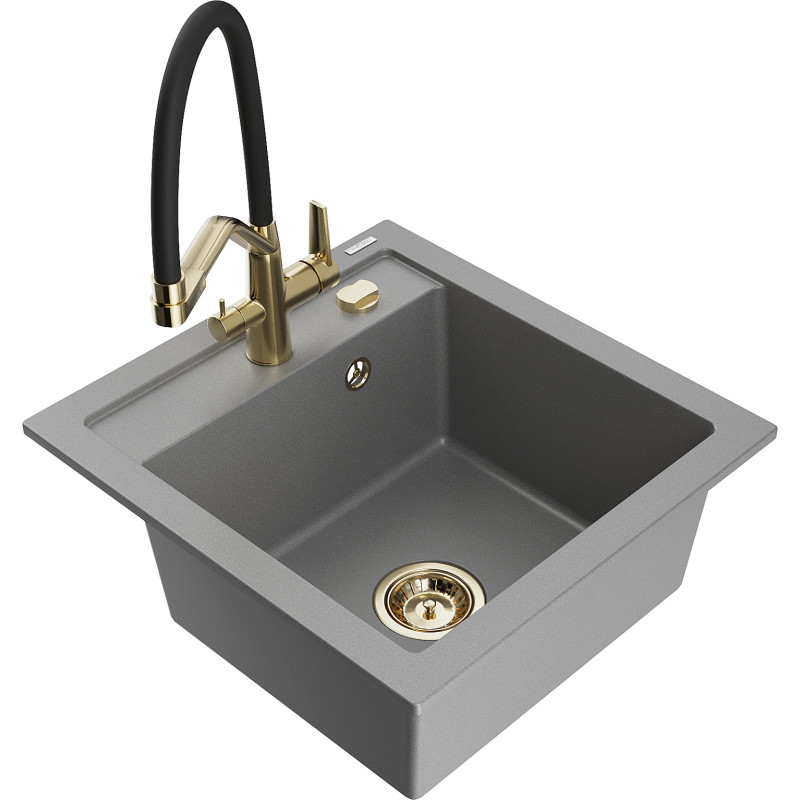 Mexen Vito 1-komorige Granitspüle mit Küchenarmatur Duo, grau - 6503-71-671701-57-G