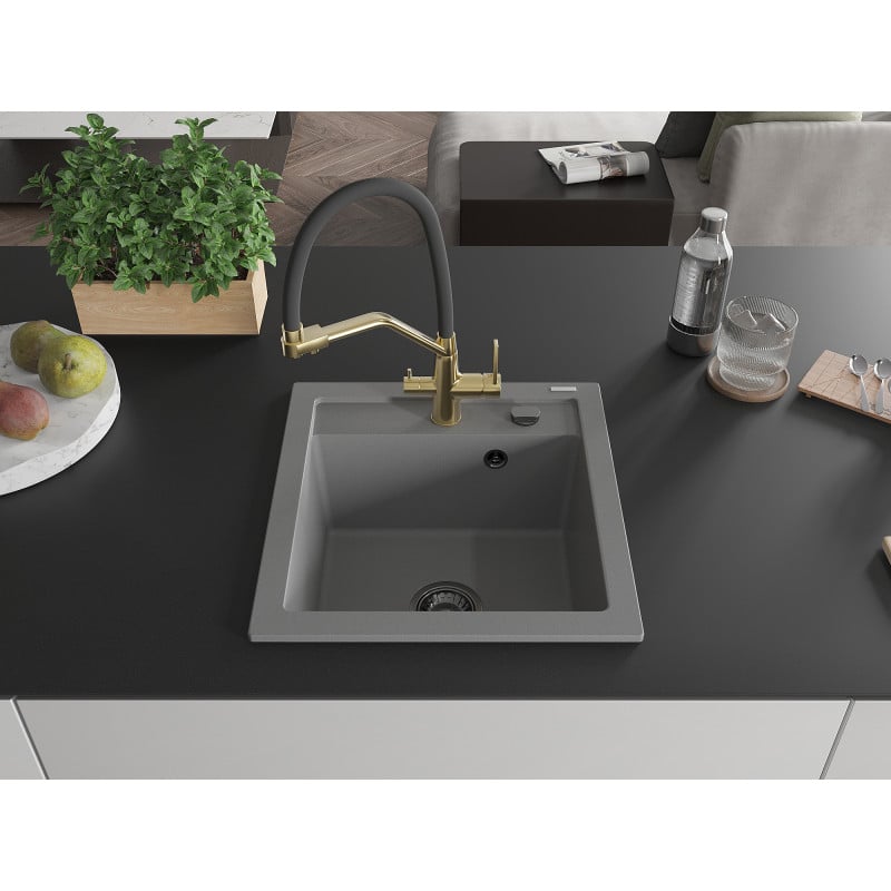 Mexen Vito 1-Komponenten Granitspüle mit Küchenarmatur Duo, Grau - 6503-71-671701-57-B