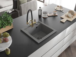 Mexen Vito 1-Komponenten Granitspüle mit Küchenarmatur Duo, Grau - 6503-71-671701-57-B