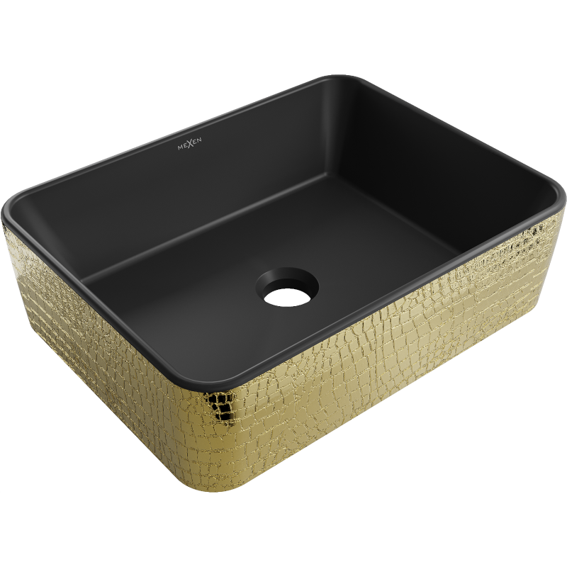 Mexen Catia Aufsatzwaschbecken 48 x 37 cm, schwarz matt/goldenes Schuppenmuster - 21314878