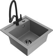 Mexen Vito Granitspüle 1-Becken mit Küchenarmatur Duo, Grau - 6503-71-671701-70-B