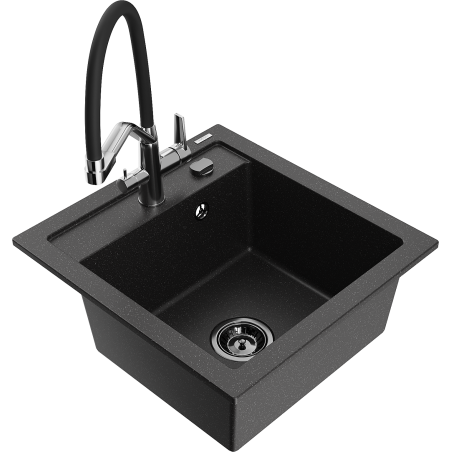 Mexen Vito Granitspüle 1-Becken mit Duo-Küchenarmatur, schwarz/silber metallic - 6503-73-671701-07-B