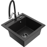 Mexen Vito Granitspüle 1-Kammer mit Küchenarmatur Duo, schwarz/silber metallic - 6503-73-671701-07-B