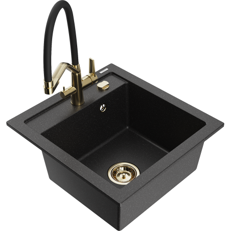 Mexen Vito Granitspüle 1-beckig mit Küchenarmatur Duo, schwarz/silber metallic - 6503-73-671701-57-G