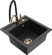 Mexen Vito granitspüle 1-becken mit küchenarmatur Duo, schwarz/silber metallic - 6503-73-671701-57-G