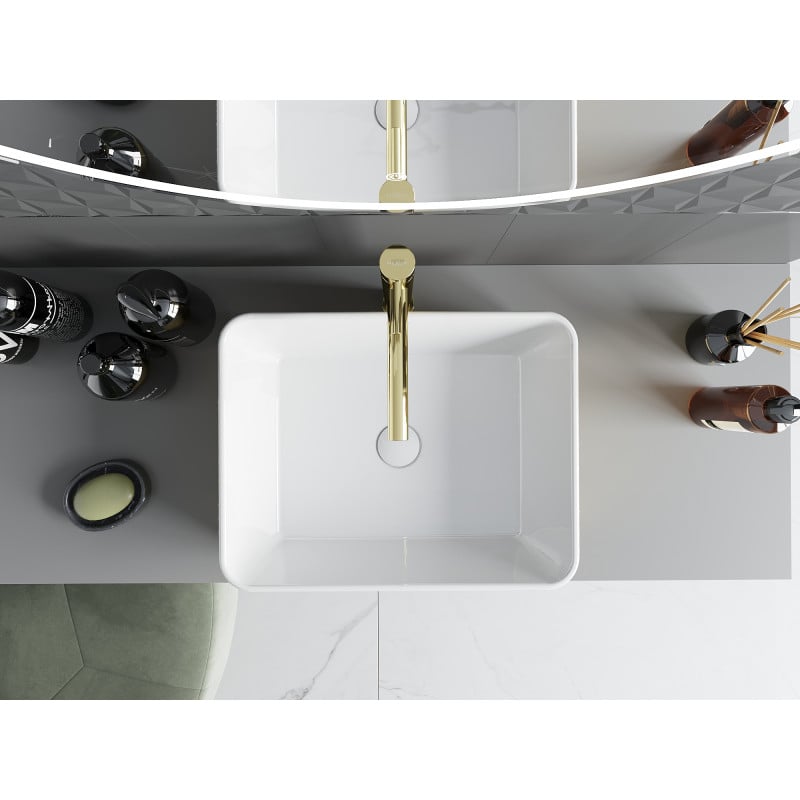 Mexen Catia Aufsatzwaschbecken 48 x 38 cm, weiß/gold Muster Linien - 21314817