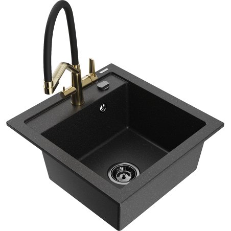 Mexen Vito Granitspüle einbecken mit Küchenarmatur Duo, schwarz/silber metallic - 6503-73-671701-57-B