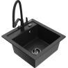 Mexen Vito Granitspüle 1-Becken mit Küchenarmatur Duo, Schwarz/Silber Metallic - 6503-73-671701-70-B