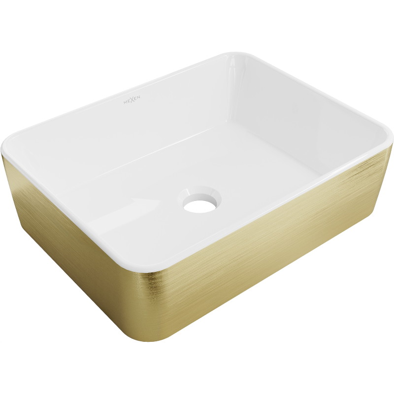 Mexen Catia Aufsatzwaschbecken 48 x 38 cm, weiß/Gold, Linienmuster - 21314817