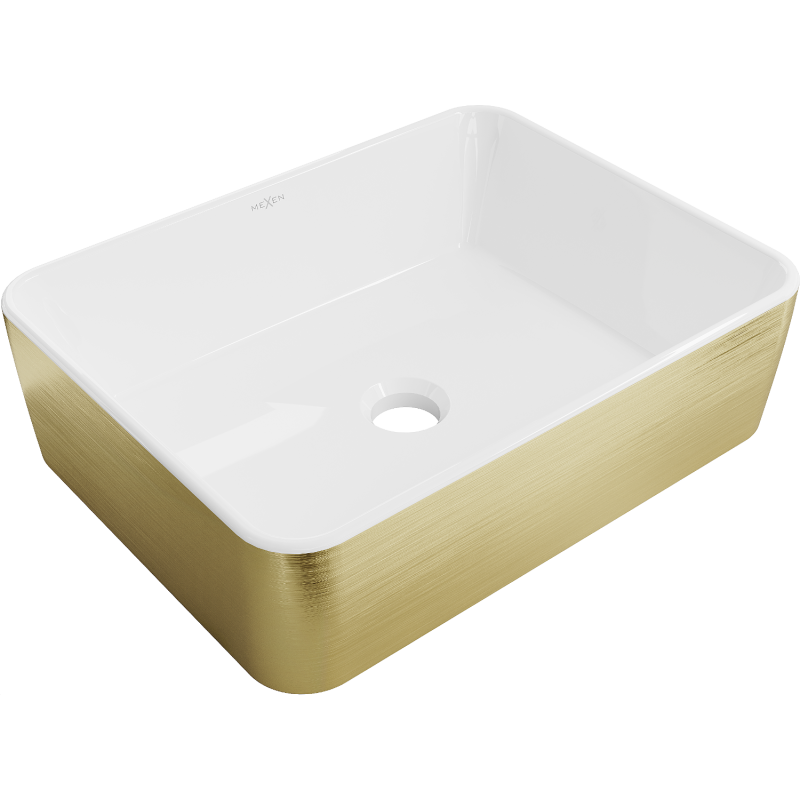 Mexen Catia Aufsatzwaschbecken 48 x 38 cm, weiß/gold Muster Linien - 21314817