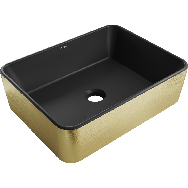 Mexen Catia Aufsatzwaschbecken 48 x 37 cm, schwarz matt/goldenes Linienmuster - 21314877
