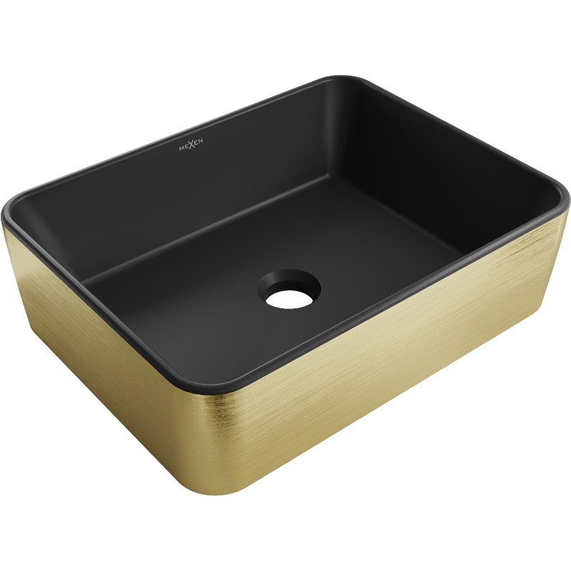 Mexen Catia Aufsatzwaschbecken 48 x 37 cm, schwarz matt/goldenes Muster Linien - 21314877