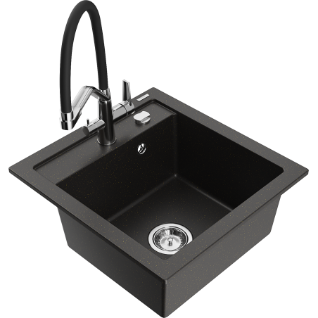 Mexen Vito 1-Kammer Granitspüle mit Duo-Küchenarmatur, schwarz/goldmetallisch - 6503-75-671701-07