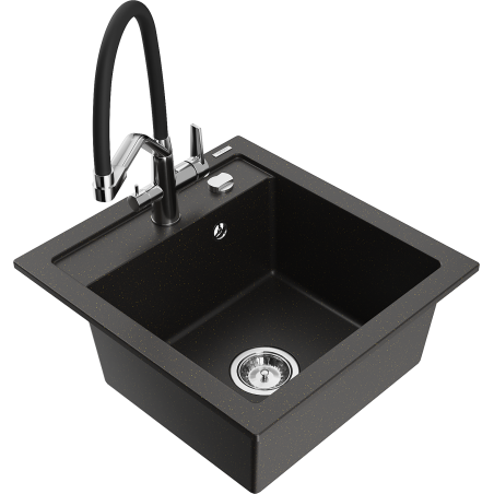 Mexen Vito Granitspüle 1-Becken mit Küchenarmatur Duo, schwarz/gold metallic - 6503-75-671701-07