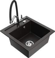 Mexen Vito Granitspüle 1-Becken mit Küchenarmatur Duo, schwarz/gold metallic - 6503-75-671701-07