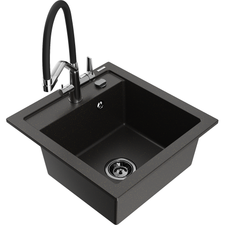 Mexen Vito Granitspüle 1-beckig mit Küchenarmatur Duo, schwarz/gold metallic - 6503-75-671701-07-B