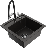 Mexen Vito Granitspüle 1-beckig mit Küchenarmatur Duo, schwarz/gold metallic - 6503-75-671701-07-B