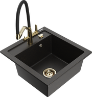 Mexen Vito Granitspüle 1-Becken mit Küchenarmatur Duo, schwarz/gold metallic - 6503-75-671701-57-G
