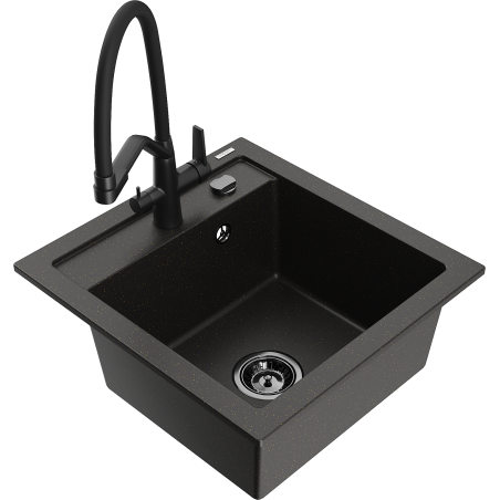 Mexen Vito Granitspüle 1-Becken mit Küchenarmatur Duo, Schwarz/Gold Metallic - 6503-75-671701-70-B