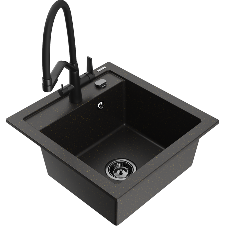 Mexen Vito Granitspüle 1-Kammer mit Küchenarmatur Duo, schwarz/gold-metallic - 6503-75-671701-70-B