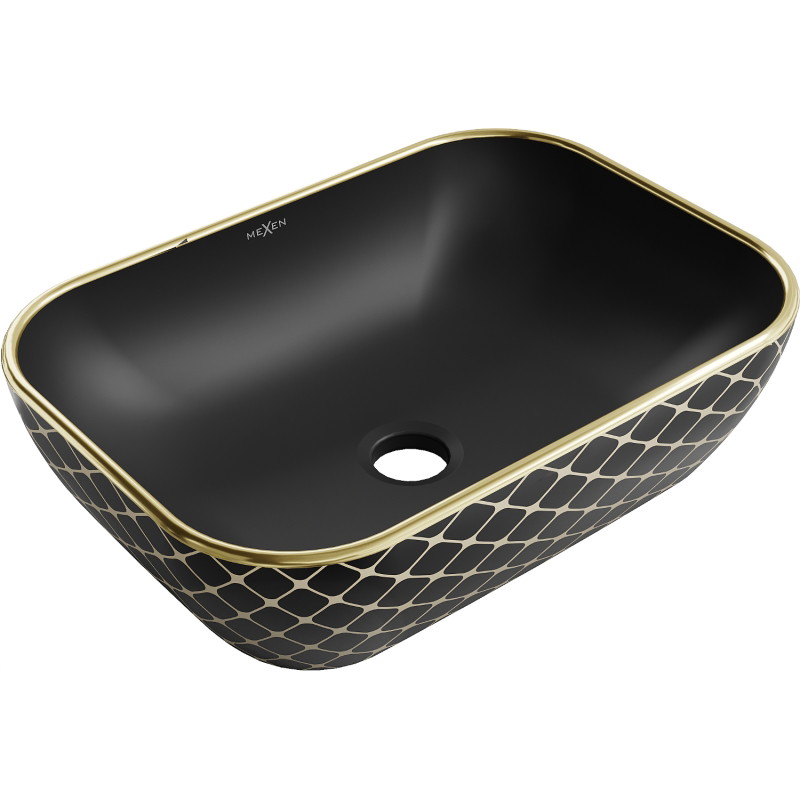 Mexen Rita Aufsatzwaschbecken 45 x 32 cm, schwarz matt/goldenes Gittermuster - 21084579