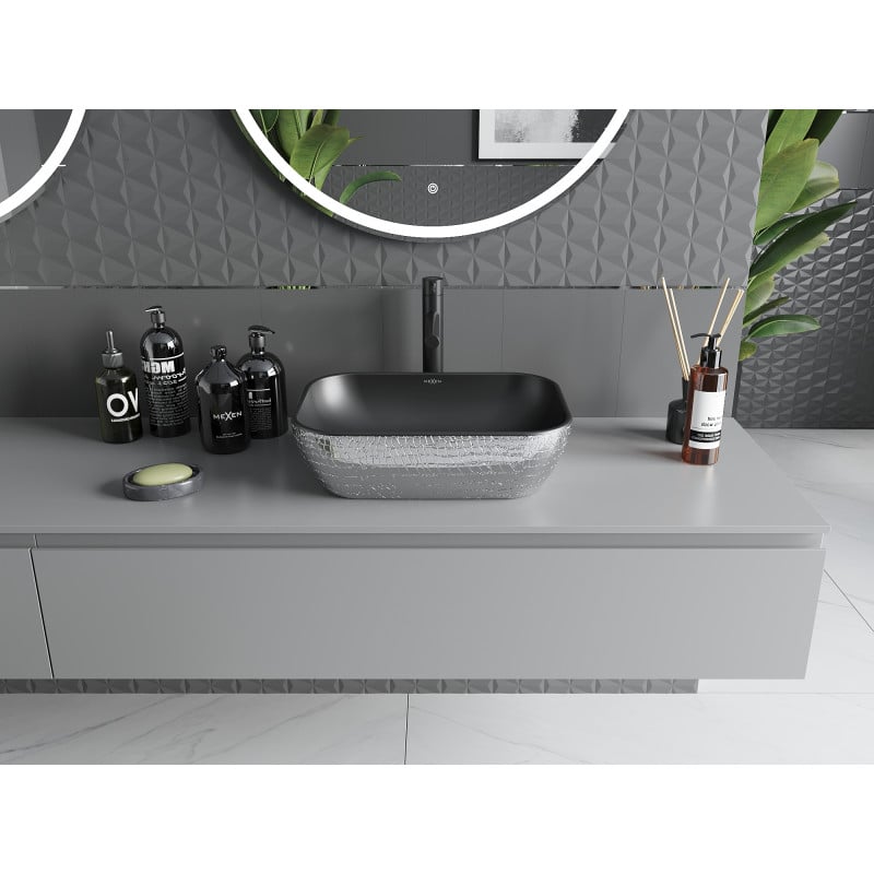 Mexen Rita Aufsatzwaschbecken 45 x 32 cm, schwarz matt/silbernes Schuppenmuster - 21084572