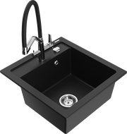 Mexen Vito Granitspüle 1-Becken mit Küchenarmatur Duo, schwarz - 6503-77-671701-07