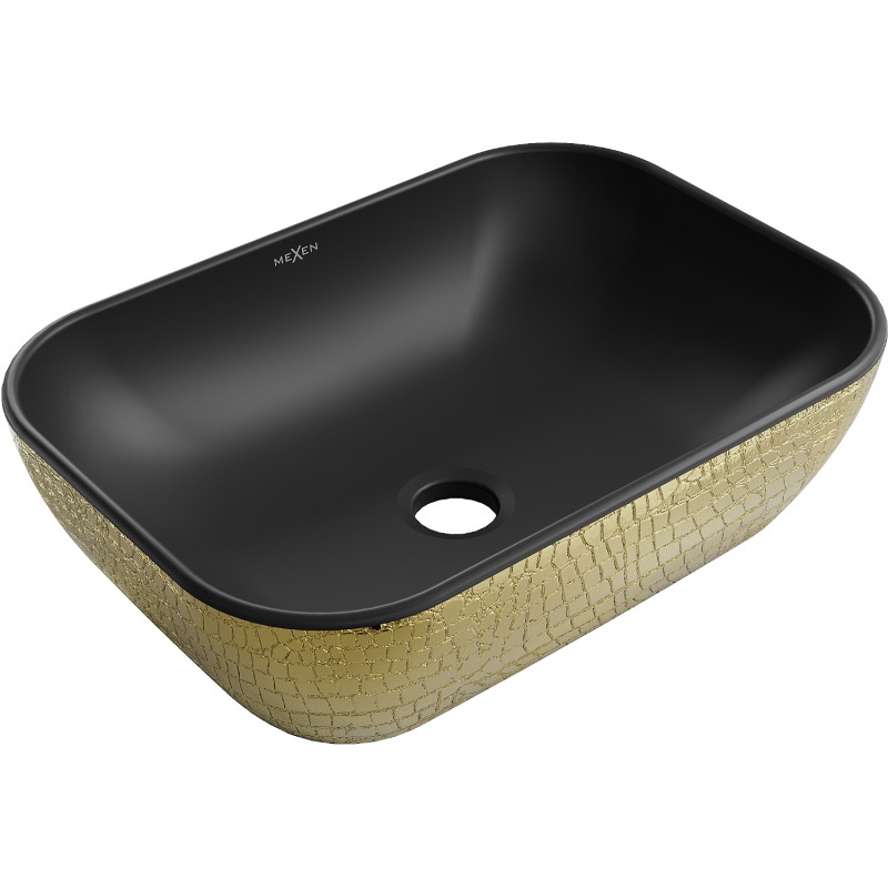 Mexen Rita Aufsatzwaschbecken 45 x 32 cm, schwarz matt/goldenes Schuppenmuster - 21084578