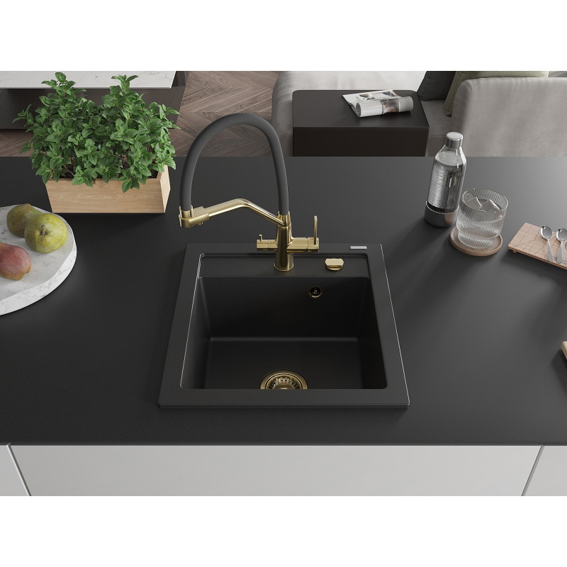 Mexen Vito 1-Kammer-Granispüle mit Duo-Küchenarmatur, schwarz - 6503-77-671701-57-G