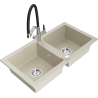 Mexen Mario Granitspüle 2-komorowy mit Küchenarmatur Duo, beige - 6504-69-671701-07
