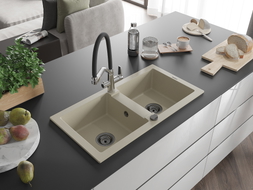 Mexen Mario Granit-Spüle 2-Kammer mit Küchenarmatur Duo, beige - 6504-69-671701-07-B