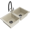 Mexen Mario Granit-Spüle 2-Kammer mit Küchenarmatur Duo, beige - 6504-69-671701-07-B