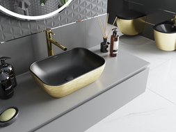 Mexen Rita Aufsatzwaschbecken 45 x 32 cm, schwarz matt/Gold Linienmuster - 21084577