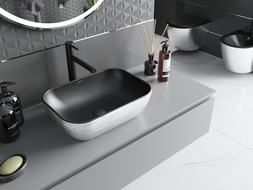 Mexen Rita Aufsatzwaschbecken 45 x 32 cm, schwarz matt/silbernes Linienmuster - 21084573