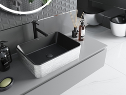 Mexen Catia Aufsatzwaschbecken 48 x 37 cm, schwarz matt/silbernes Linienmuster - 21314873