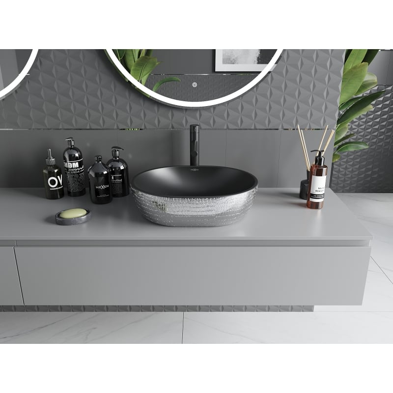 Mexen Viki Aufsatzwaschbecken 48 x 35 cm, schwarz matt/silbernes Schuppenmuster - 21054872
