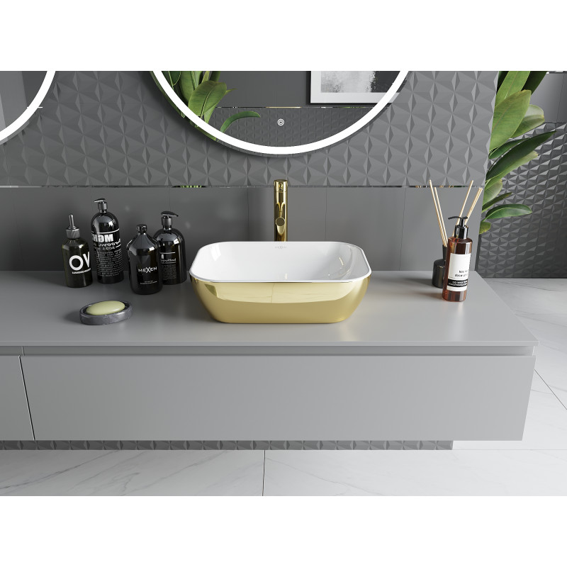 Mexen Rita Aufsatzwaschbecken 45 x 32 cm, weiß/gold - 21084506